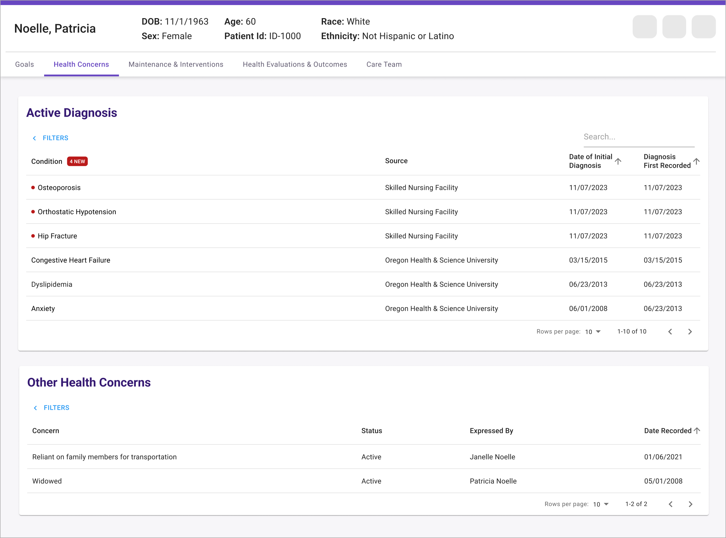 UI of a healthcare app for providers