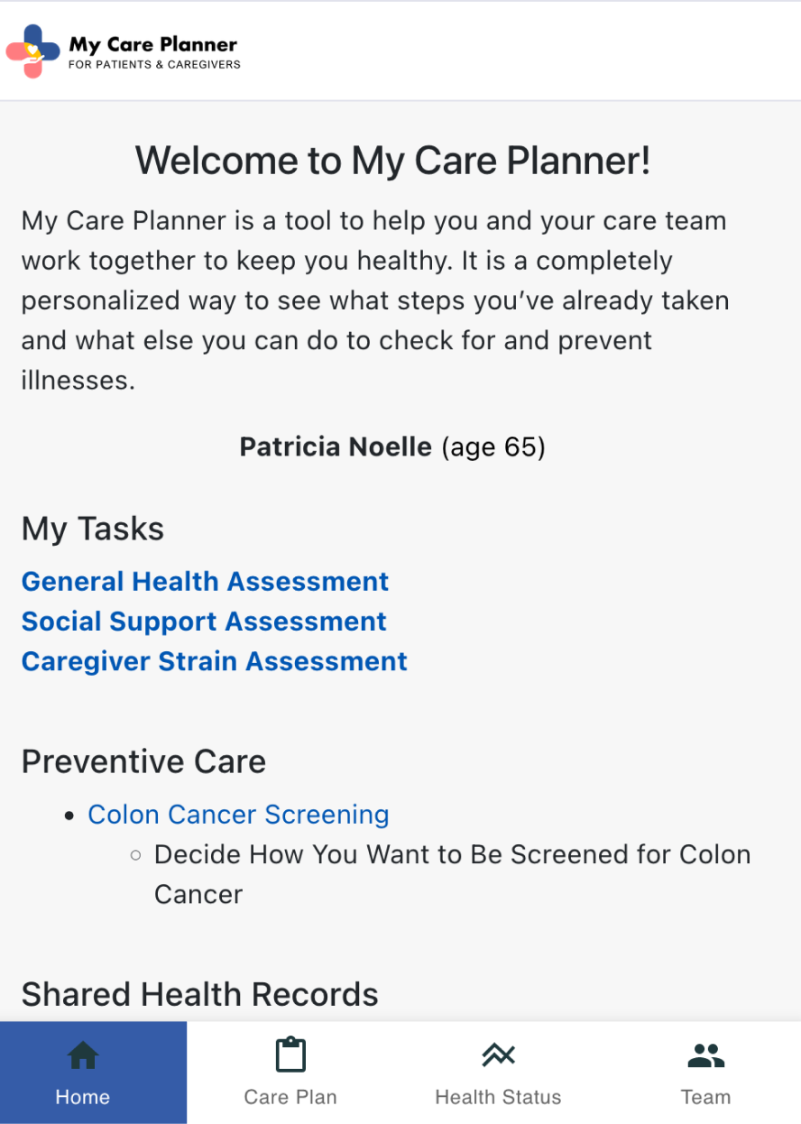 UI of a healthcare app for patients