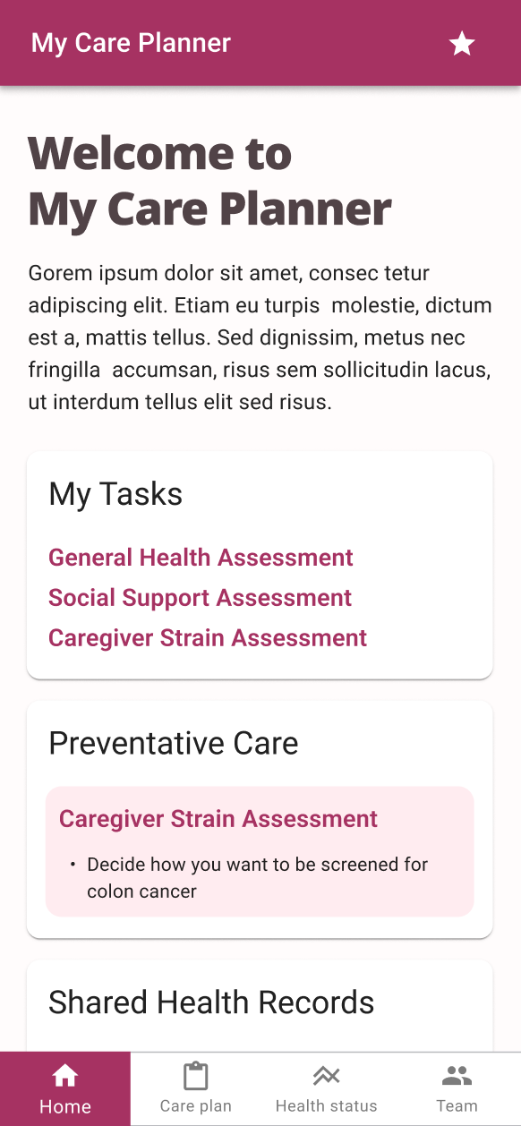 UI of a healthcare app for patients