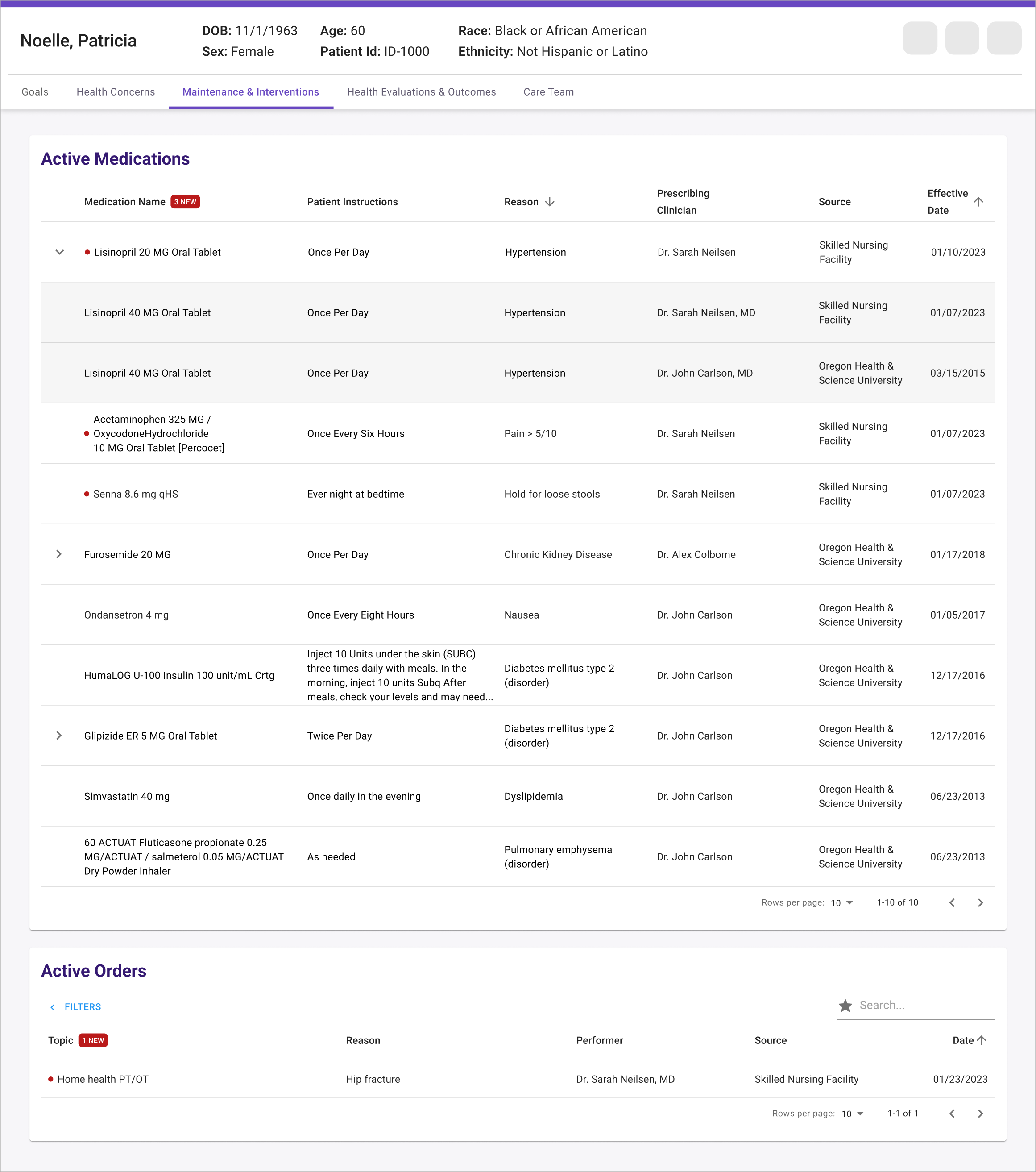 Updated medications wireframe